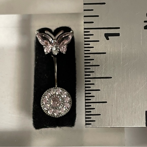 14g- Pink Rhinestone Butterfly Surgical Stainless Steel Belly Ring NWT - Picture 6 of 10